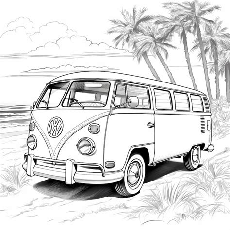 Vintage Vw Bus Página Para Colorear Edición De 1967 Foto Premium