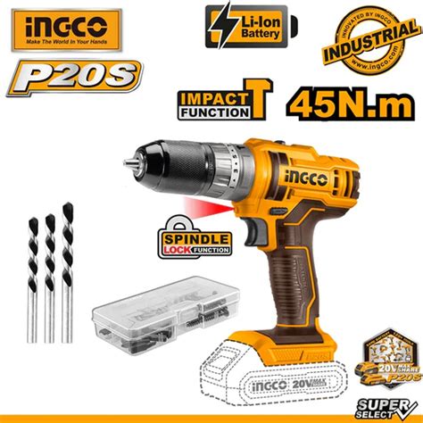 INGCO LITHIUM ION IMPACT DRILL 20V CIDLI201452 UVAL INT L CO NIG