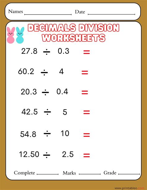 41 Decimal Division Number Worksheet With Lesson Plan