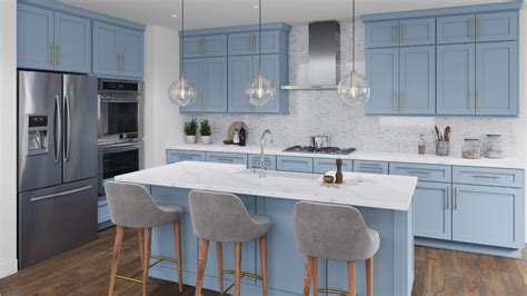 Coastal Blue Shaker Kitchen Cabinets | Prefinished Cabinets