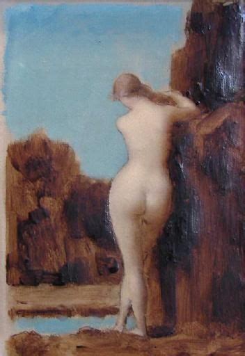 Naked Woman Looking Into The Water Painting Jean Jacques Henner Oil