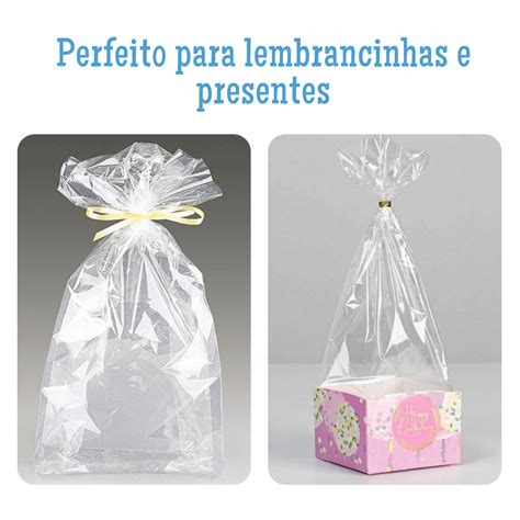 Saco Para Presente Transparente Pp Celofane X Kit C Plastimpel