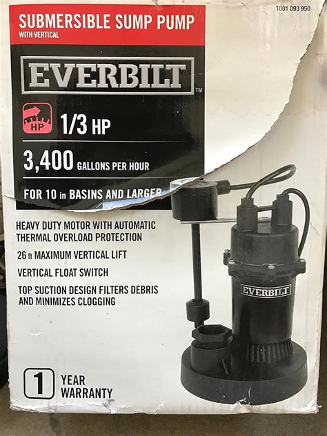 Everbilt 13 Hp Submersible Sump Pump With Vertical