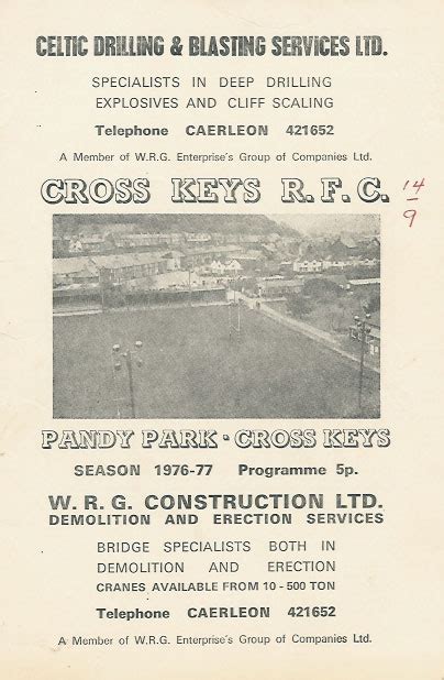 Cross Keys Rfc Wales Rugby Club Programmes At Rugby Relics