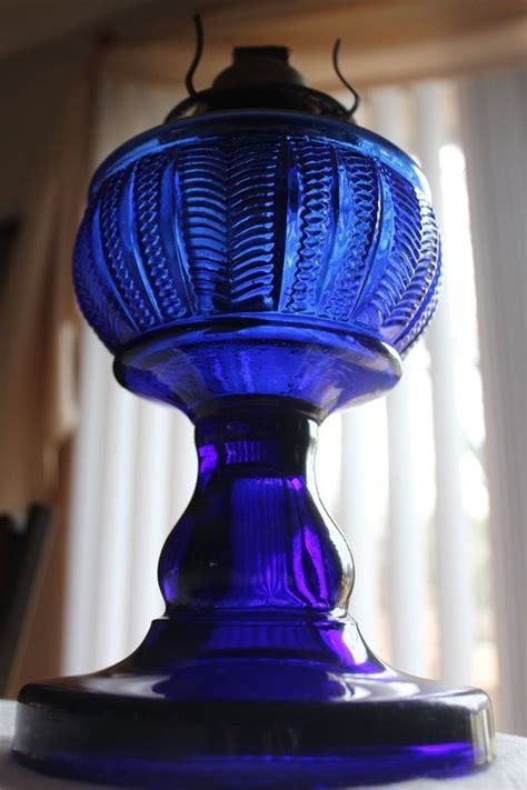 WOW C 1890 ANTIQUE EAPG COBALT BLUE CLAUDIA KEROSENE OIL LAMP W