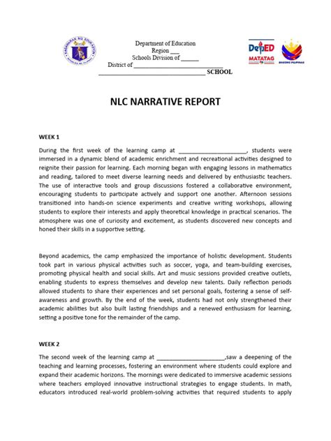 Nlc Narrative Report Science Pdf Project Based Learning Learning