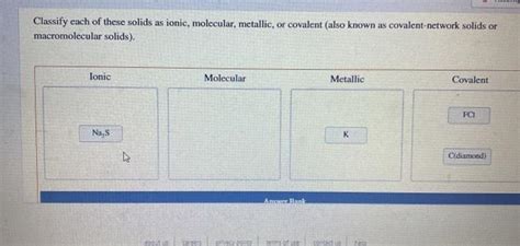 Solved Classify Each Of These Solids As Ionic Molecular