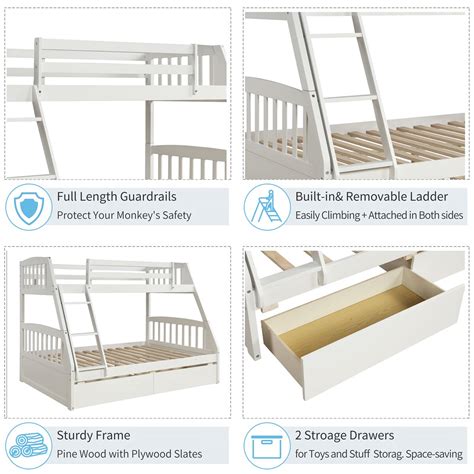 Sentern Wood Twin Over Full Bunk Bed With 2 Drawers