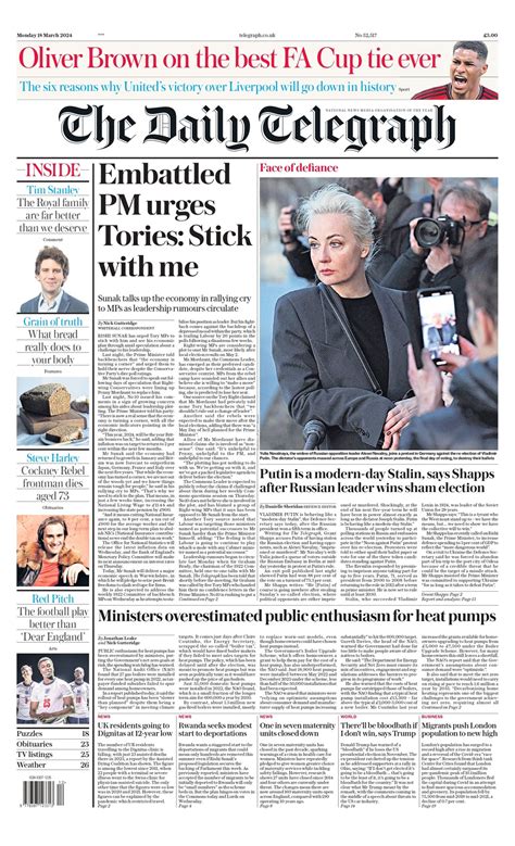 Daily Telegraph Front Page Th Of March Tomorrow S Papers Today