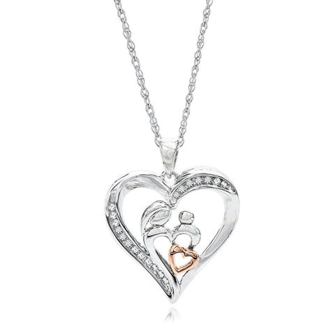 110 Ct Tw Diamond Heart Pendant In Sterling Silver And 10k Rose Gold