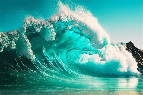 Premium Photo | Bright turquoise breaking wave on ocean on sunny day