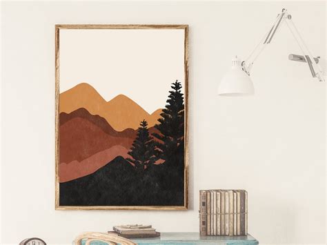 Abstract Mountain Wall Art Set Of Prints Mid Century Modern Etsy