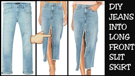 DIY CONVERT OLD JEANS INTO FRONT SLIT LONG SKIRT IN 10 MINUTES YouTube