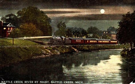 Battle Creek Michigan Train By The Battle Creek River 1912 Vintage Postcard United States