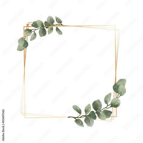 Vettoriale Stock Greenery Eucalyptus Leaves Watercolor With Geometric