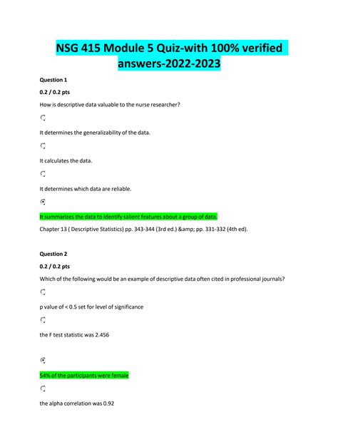 Solution Nsg Module Quiz With Verified Answers