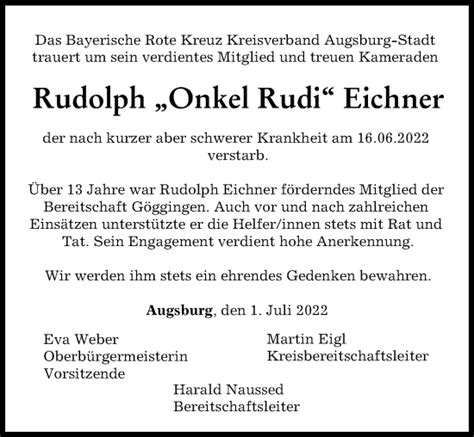 Traueranzeigen Von Rudolph Eichner Allg Uer Zeitung