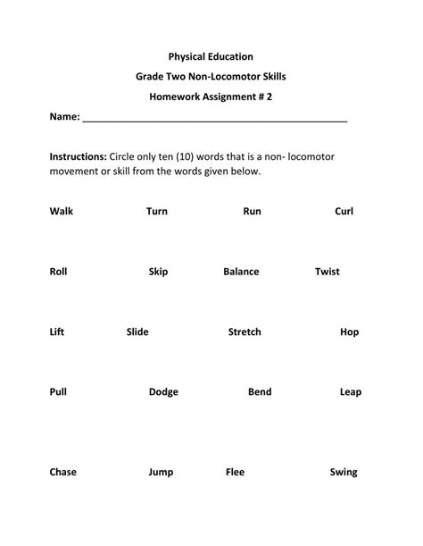 Ejercicio De Non Locomotor Movements 1st Grade Worksheets Teacher Hacks Teaching