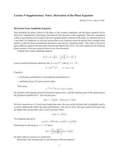 Lecture 9 Supplementary Notes: Derivation of the Phase Equation