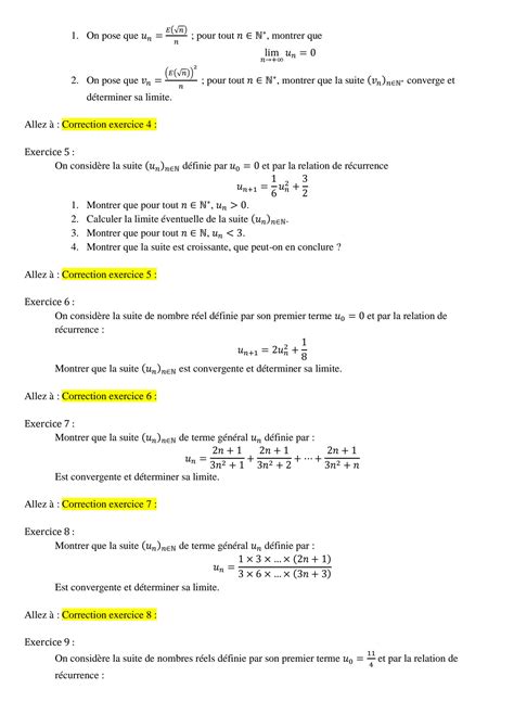 SOLUTION Exercices Corrig S Suites R Elles Studypool