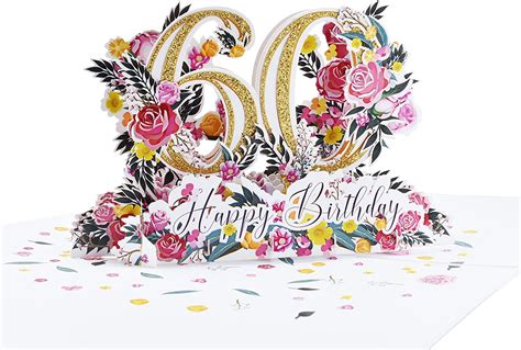 60th Birthday Pop Up Card Elegant Floral Design With