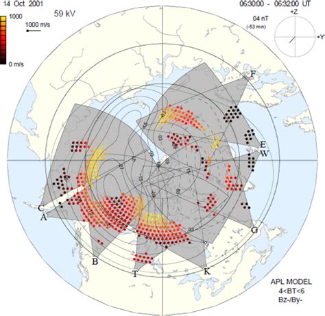 SuperDARN Convection Map At 06 30 06 32 UT Geomagnetic Latitudes