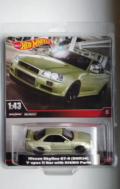 1 43 HOT WHEELS Nissan Skyline GT R R34 V Spec Nur II Nismo Ricambi Verde Premium EUR 35 02