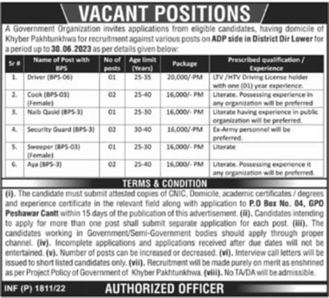 P O Box No 4 Gpo Peshawar Cantt Jobs 2022 For Drivers 2024 Job