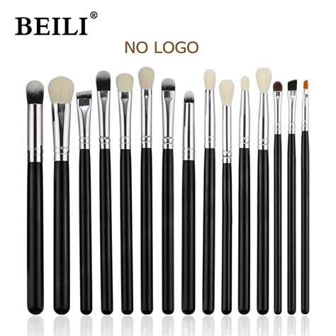 BEILI Black 15Pcs No Logo Eye Makeup Brush Set Natural Goat Pony Hair