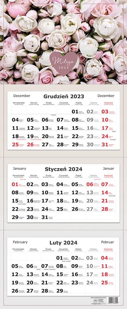 Kalendarz trójdzielny ścienny 2024 na ścianę KWIATY 25 99 zł