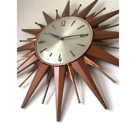 Metamec Sunburst Wall Clock In Teak And Brass S