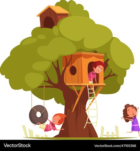 Children Tree House Composition Royalty Free Vector Image