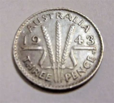 1943 AUSTRALIAN THREEPENCE King George VI Sterling Silver Denver Mint