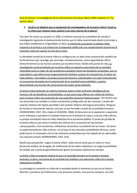 Resumen La Investigacion En Comunicacion De Masas Guía De Lectura La