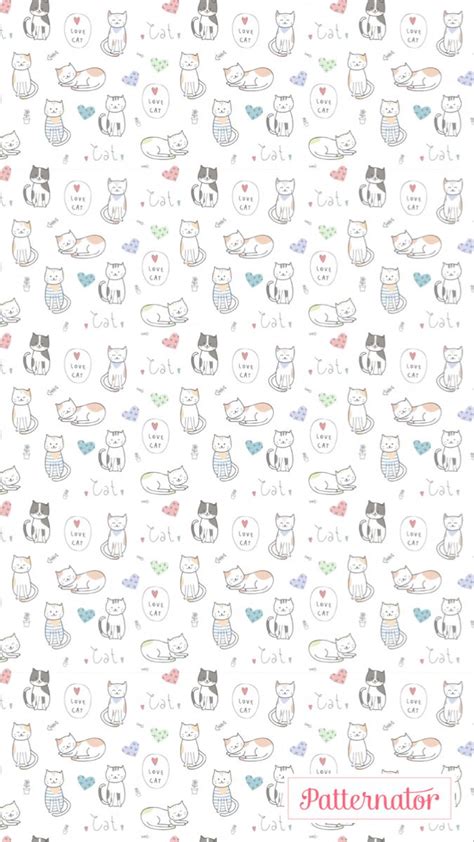 Cat and Heart Pattern Phone Wallpaper