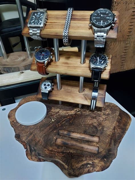 Wooden Watch Display Case with Metal Straps