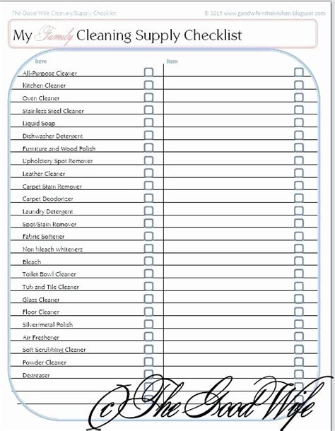 Office Supply Checklist Template Excel