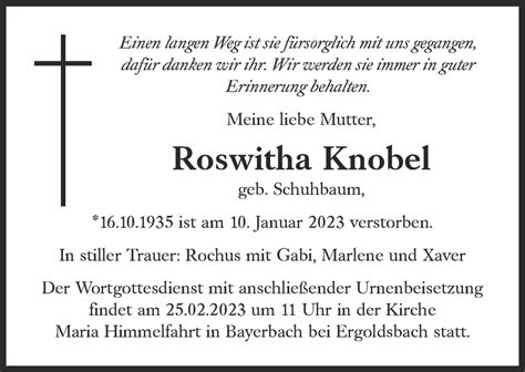 Traueranzeigen Von Roswitha Knobel SZ Gedenken De