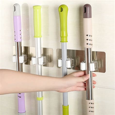 Wall Mounted Mop Holder Brush Broom Hanger Storage Rack Kitchen Organizer Mounted Accessory ...