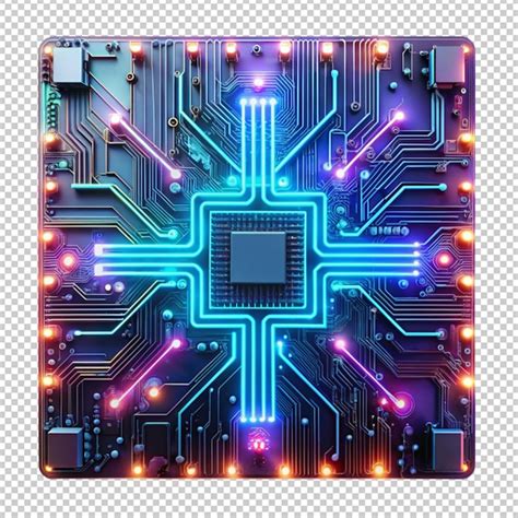 A Futuristic Computer Circuit Board With Neon Light Isolated On