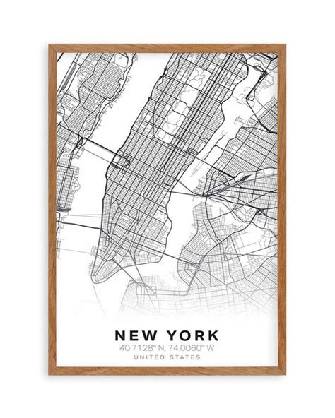 Shop Line Art Map Of New York Wall Photographic Framed Fine Art Print