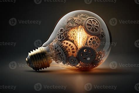 A Lightbulb With Gears And Cogs Inside Representing The Idea Of