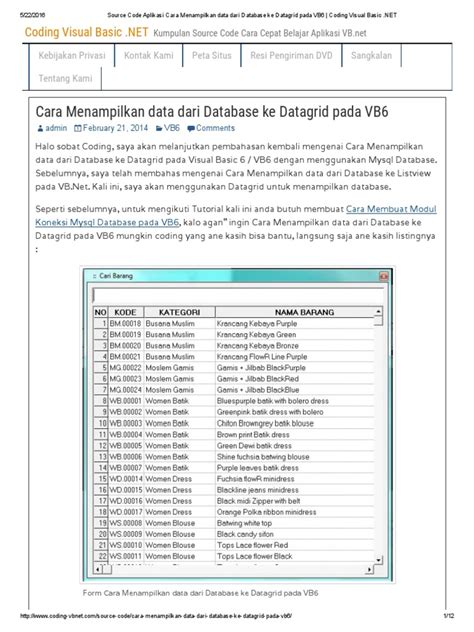 Pdf Source Code Aplikasi Cara Menampilkan Data Dari Database Ke