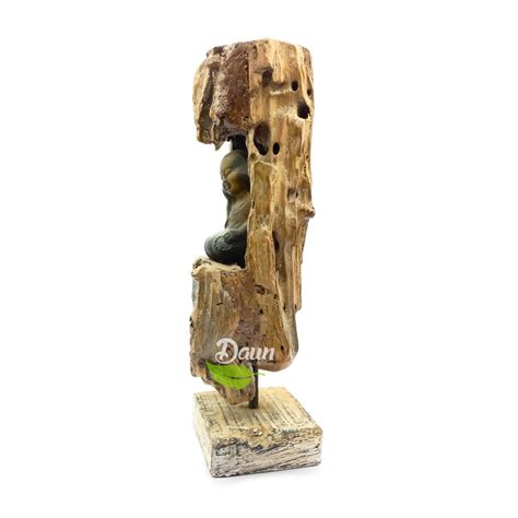 Brass Monk Statue With Wooden Base Daun Gift