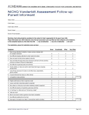 Fillable Online Nichq Vanderbilt Assessment Follow Up Parent Informant