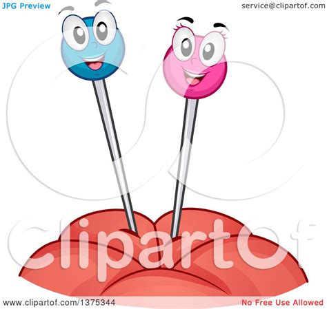 Clipart Of Happy Pin Mascots In A Cushion Royalty Free Vector