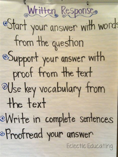 Written Response anchor chart. I would also add a bullet about writing in in your own words ...