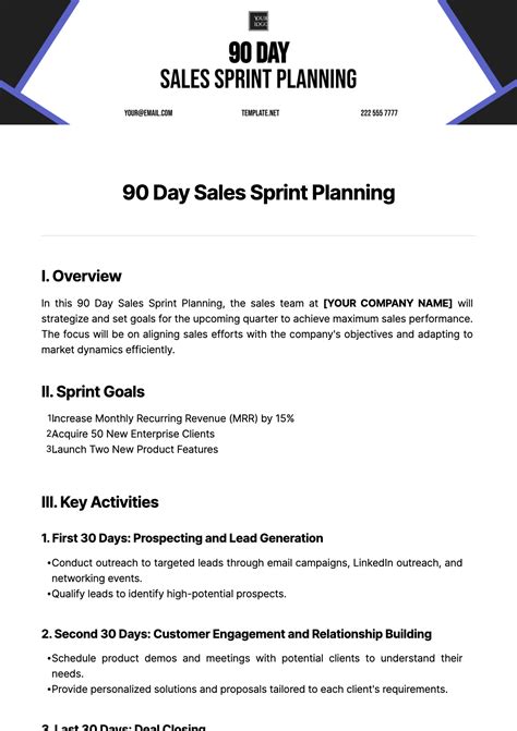 Free 90 Day Sales Sprint Planning Template Edit Online And Download