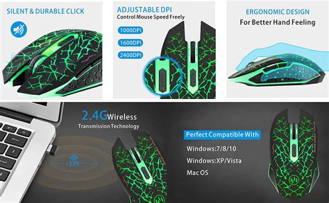 Uiosmuph K6 Kabellose Maus Gaming Wiederaufladbarer LED Optischer