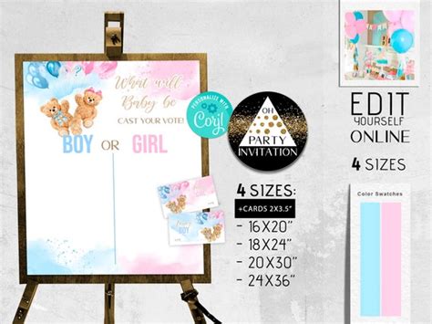 We Can Bearly Wait Watercolor Gender Reveal Voting Poster Template Printable Gender Voting Sign